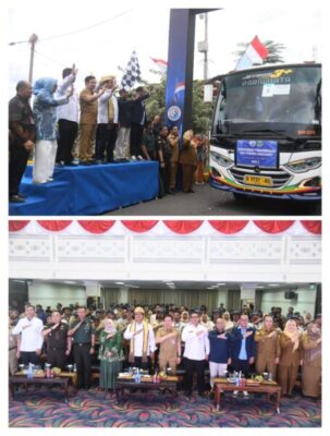 Pimpinan DPRD Provinsi Lampun Maulidah Zauroh, M.A.Pd. dan Anggota Komisi V DPRD Provinsi Lampung Deni Wibowo, S.E. menghadiri Pelepasan dan Pemberangkatan Transmigrasi Daerah Asal 2025 (Provinsi Lampung, Banten dan DKI Jakarta)